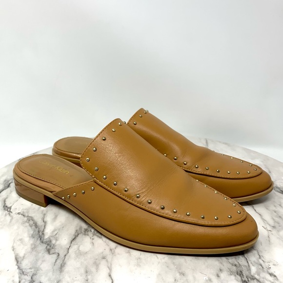 Calvin Klein | Shoes | Calvin Klein Floral Studded Neutral Slides 65 ...